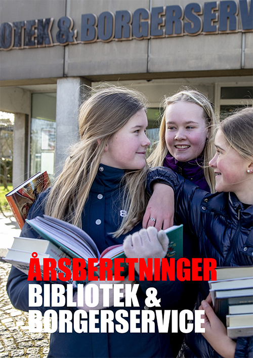 tre piger foran Bibliotek &amp; Borgerservice