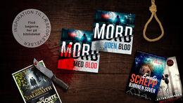 Bord med blodig kniv, reb bundet i en løkke, emnehæftet mord og et par krimibøger
