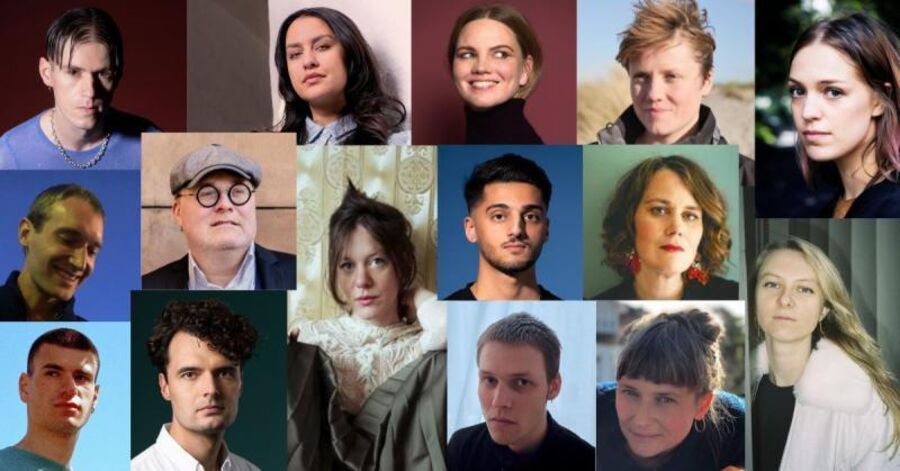 Portrætter af forfattere samlet i en collage 